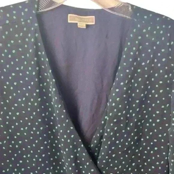Pleoine Women's Polka Dot Faux Wrap Tie Blouse Navy with dots Green Size M - Picture 3 of 14